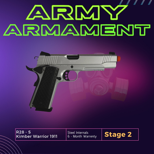 Army Armament Stage 2 R28-S Kimber Warrior 1911 Silver Metal GBB Gel Blaster