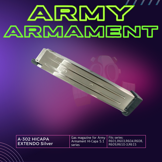 ARMY ARMAMENT A-302 HICAPA NEW Polished EXTENDO Silver Magazine