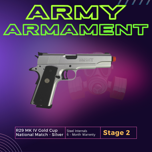 Army Armament Stage 2 R29-S MK IV Gold Cup National Match GBB - SLIVER Gel Blaster
